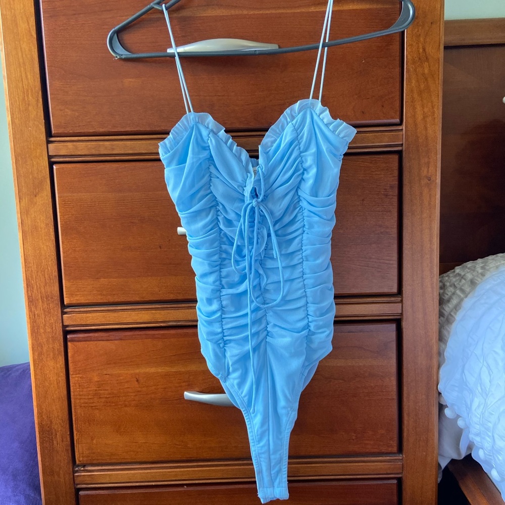 Blue rouched bodysuit